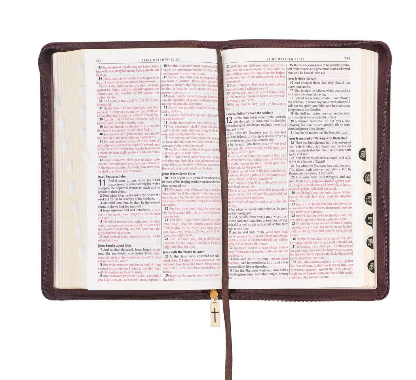 Bible-Walnut Brown Faux Leather King James Version Deluxe Gift Bible with Thumb Index and Zippered Closure