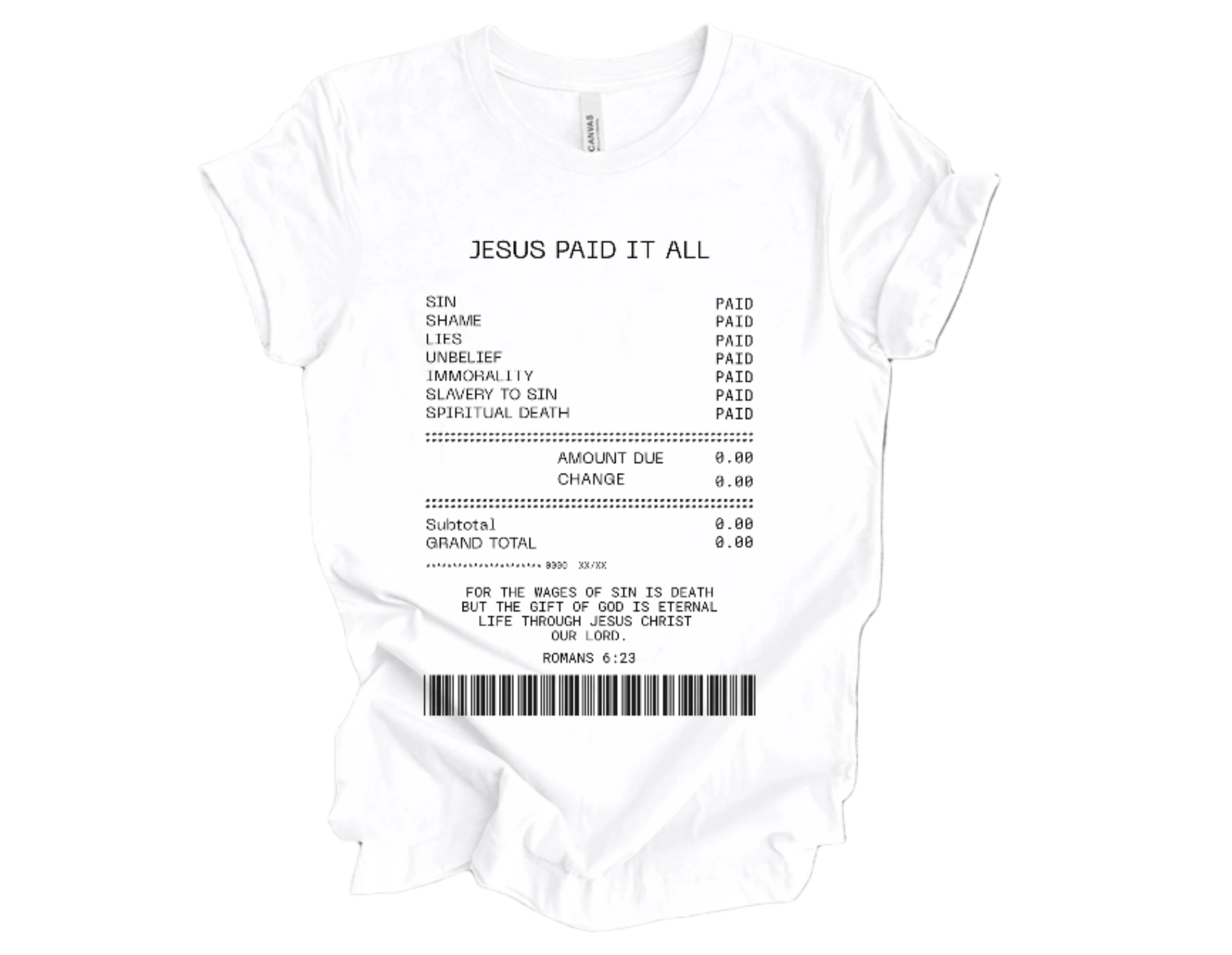 "Jesus Paid it All (Receipt)" Crew T-shirt for ADULT/YOUTH