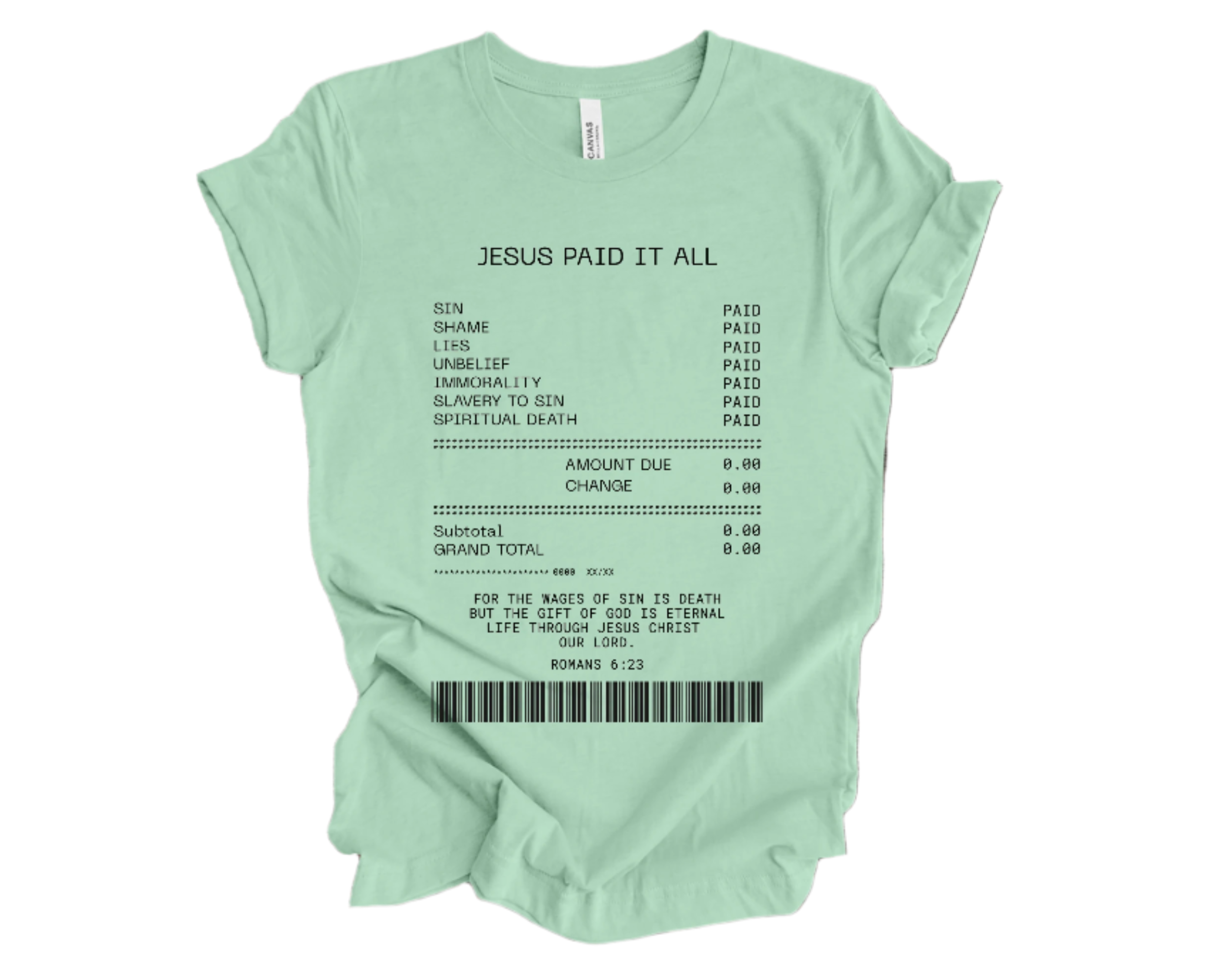 "Jesus Paid it All (Receipt)" Crew T-shirt for ADULT/YOUTH