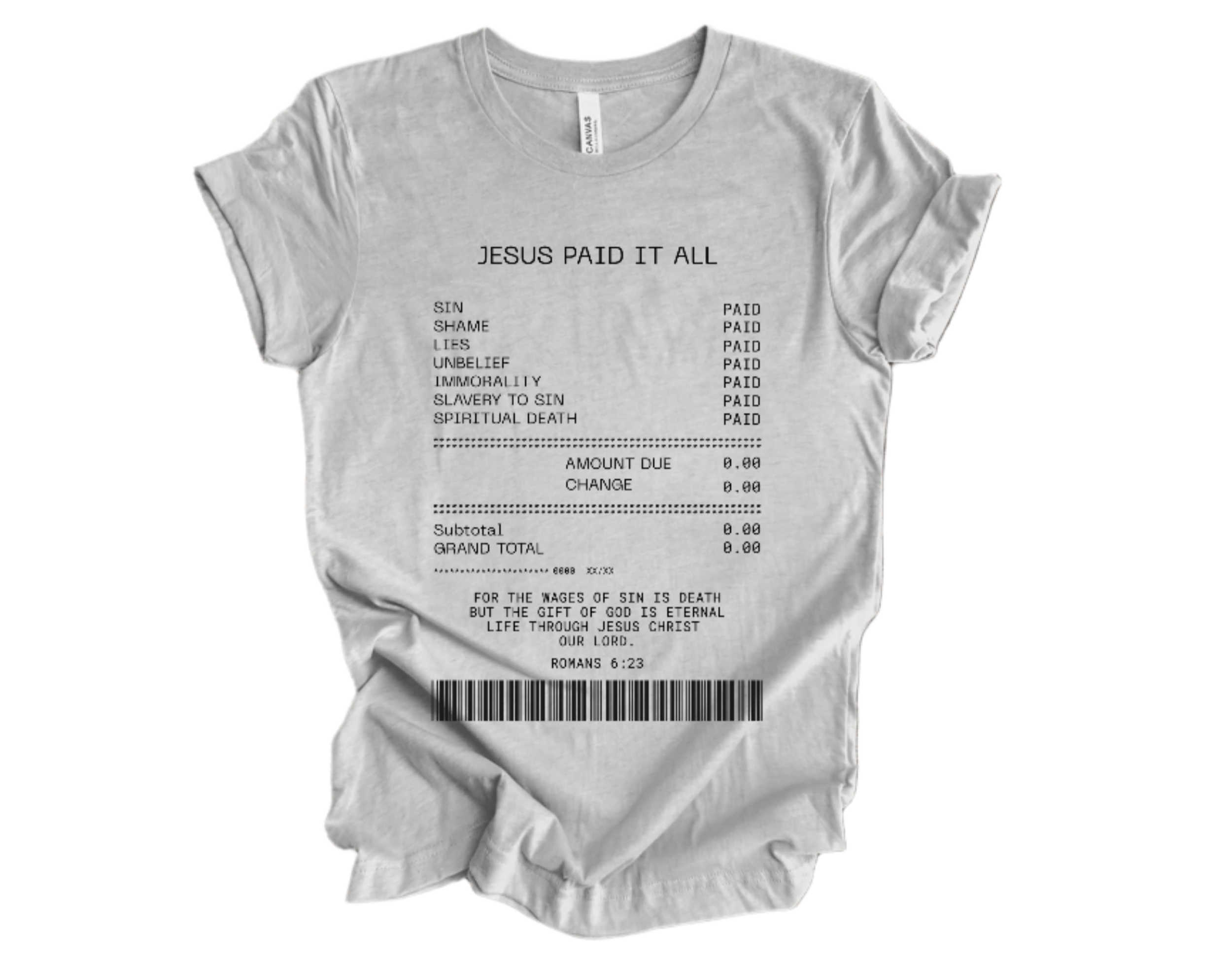 "Jesus Paid it All (Receipt)" Crew T-shirt for ADULT/YOUTH