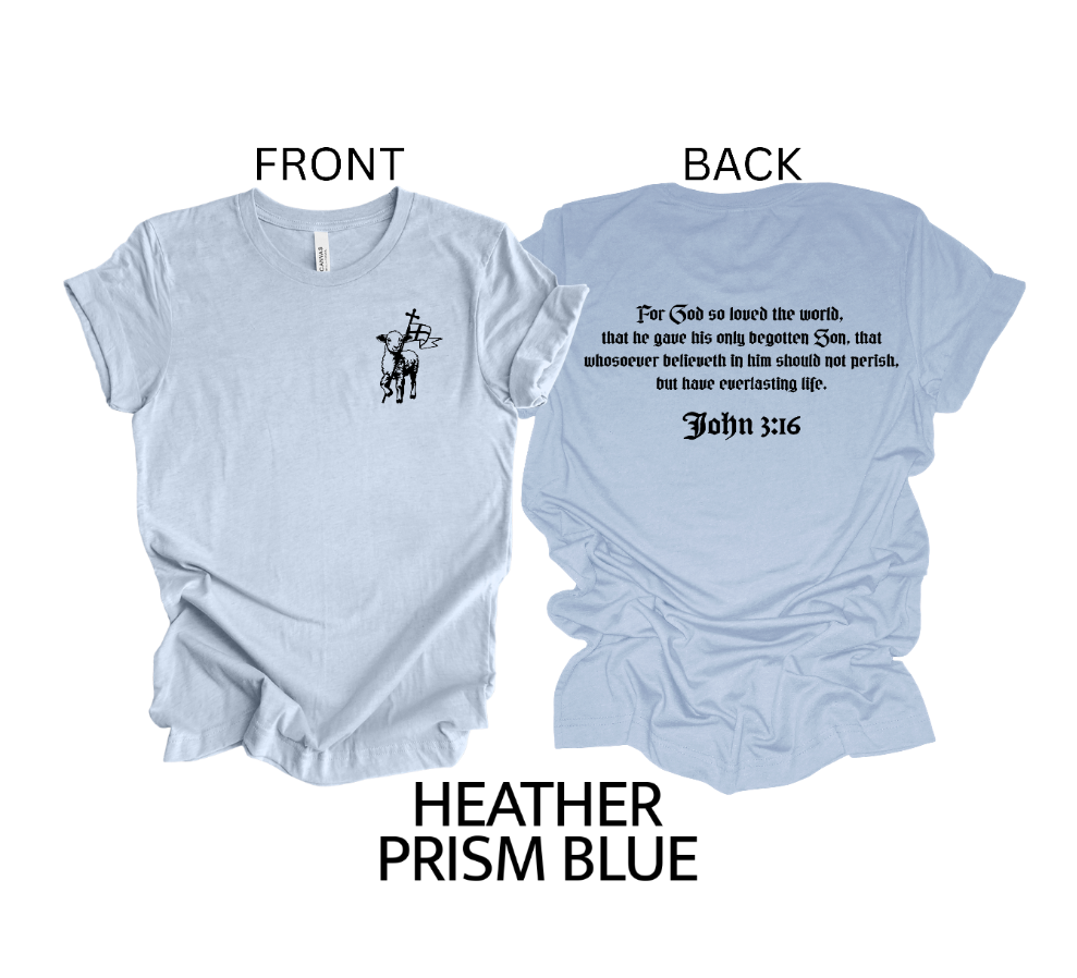 Faith-inspired Tee- "JOHN 3:16-lamb and flag"