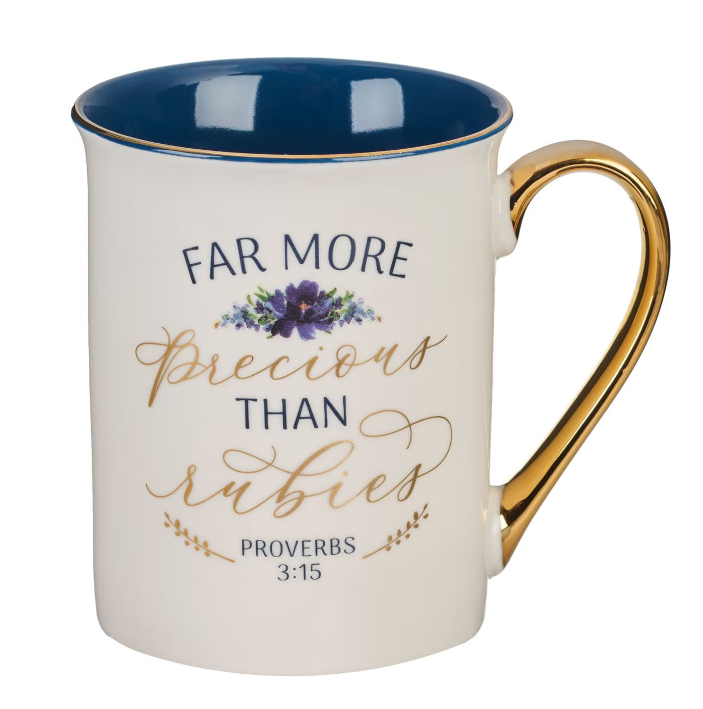 Mug-More Precious than Rubies White and Blue Ceramic Coffee Mug - Proverbs 3:15