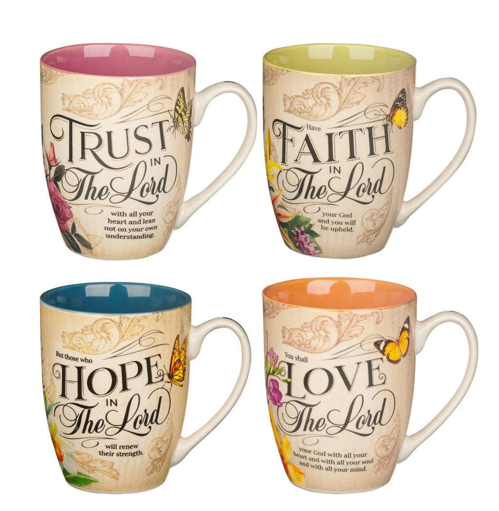 Mug-Faith Trust Hope and Love Floral Mug Set