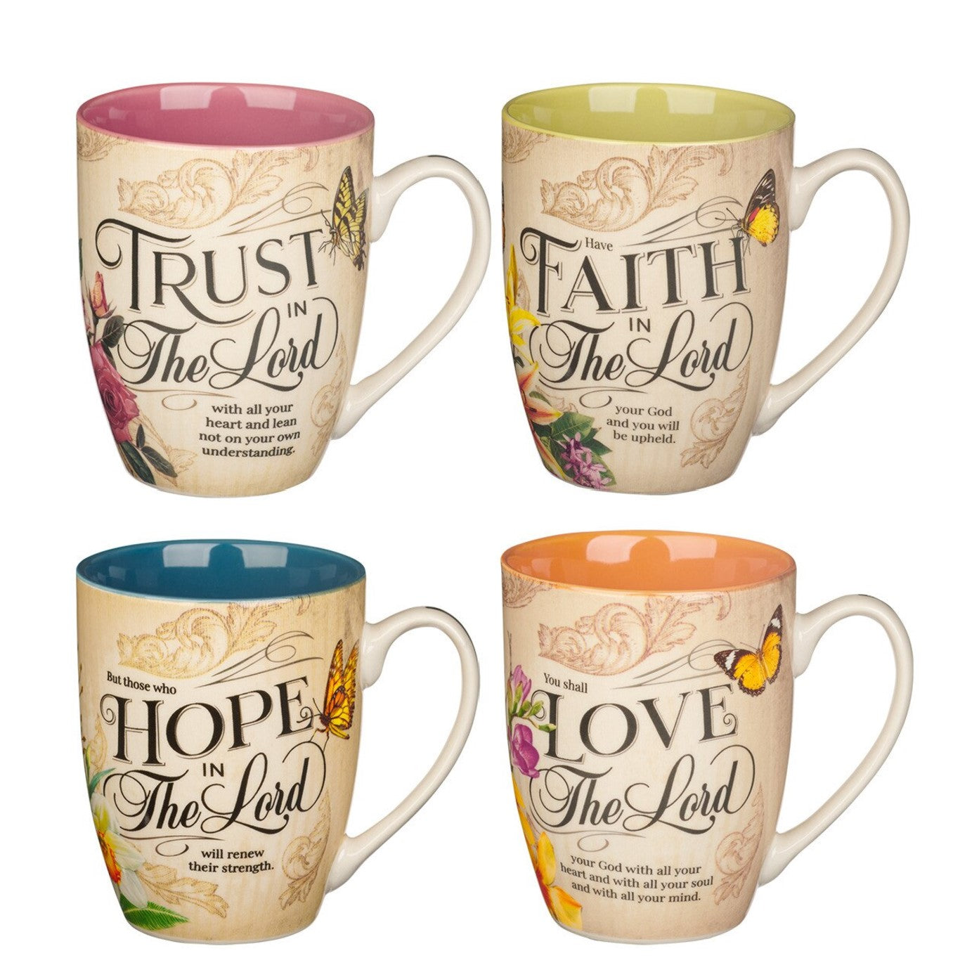 Mug-Faith Trust Hope and Love Floral Mug Set