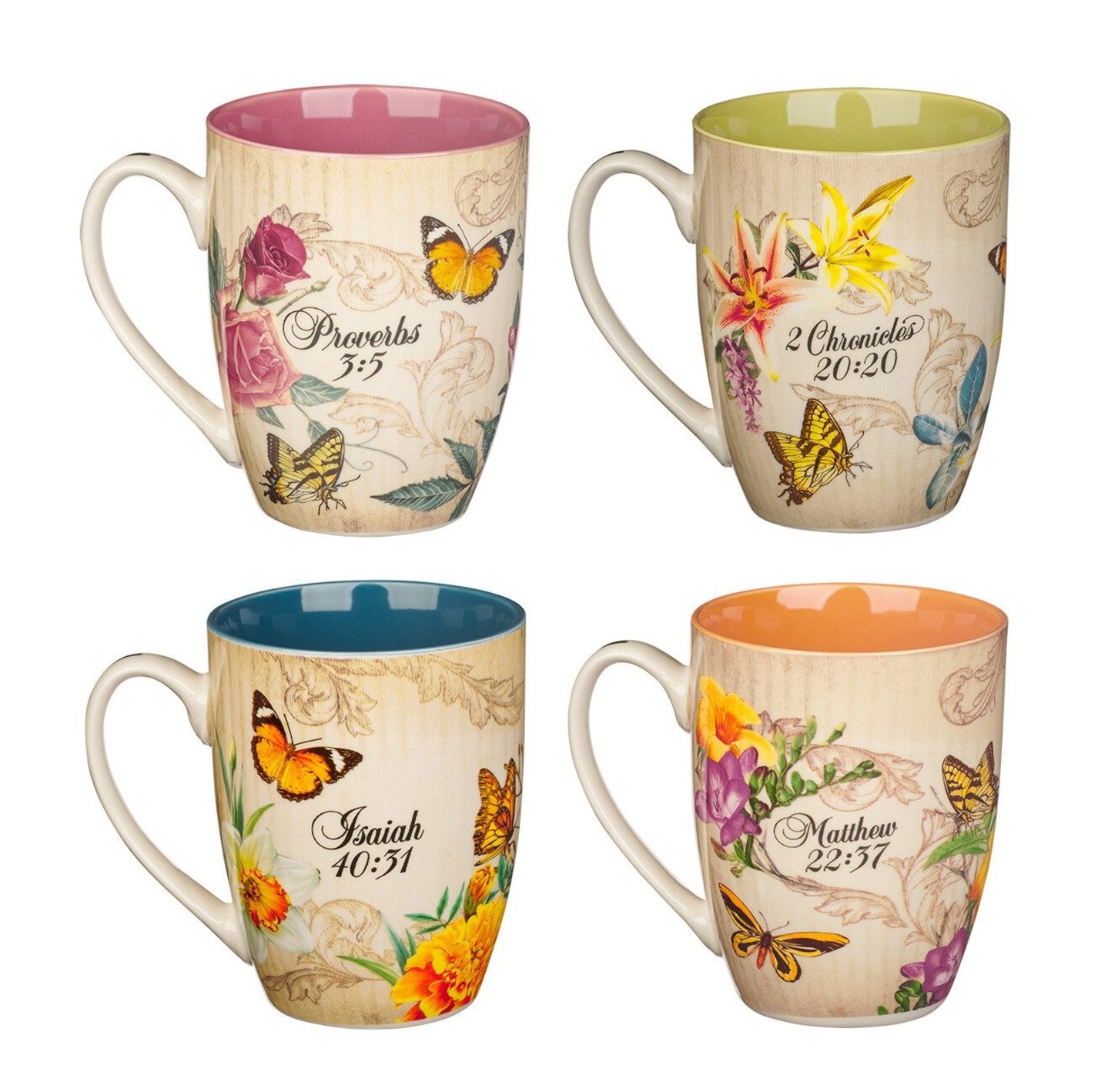 Mug-Faith Trust Hope and Love Floral Mug Set