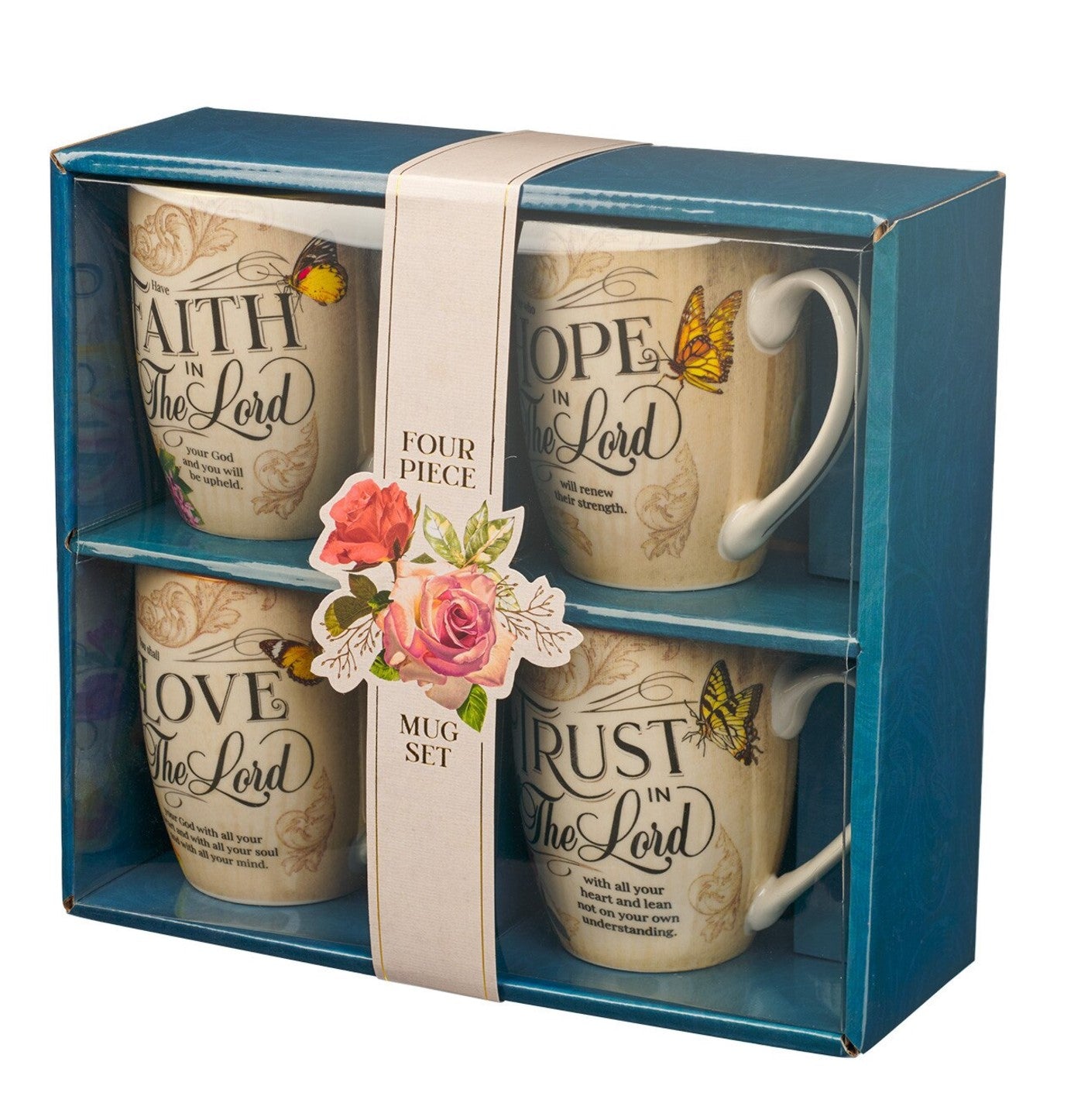 Mug-Faith Trust Hope and Love Floral Mug Set