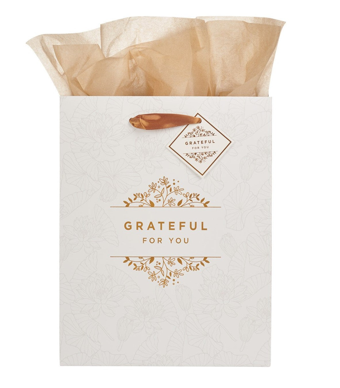 Gift Bag-Grateful For You White and Gold Medium Gift Bag