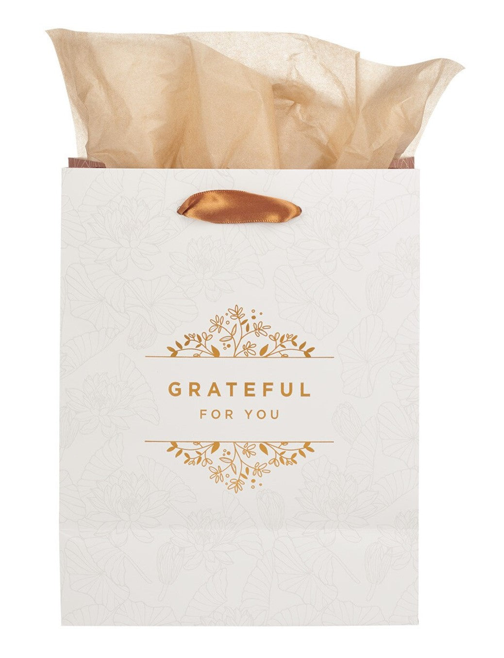 Gift Bag-Grateful For You White and Gold Medium Gift Bag