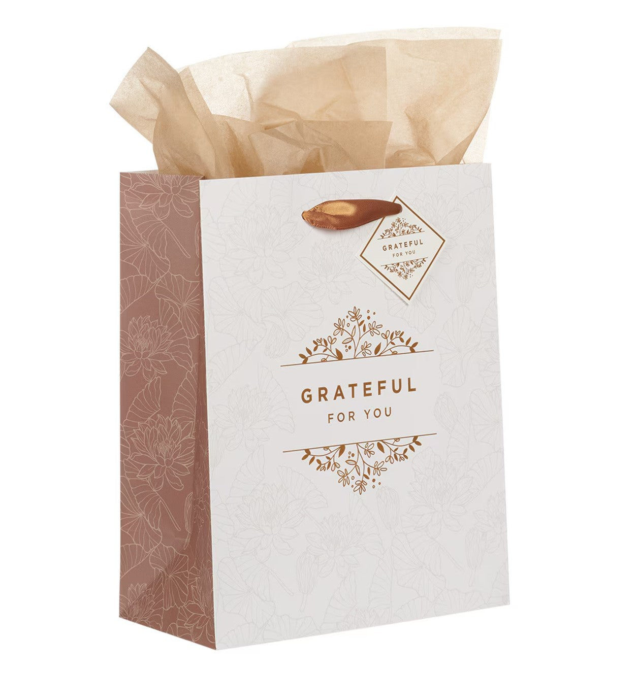 Gift Bag-Grateful For You White and Gold Medium Gift Bag