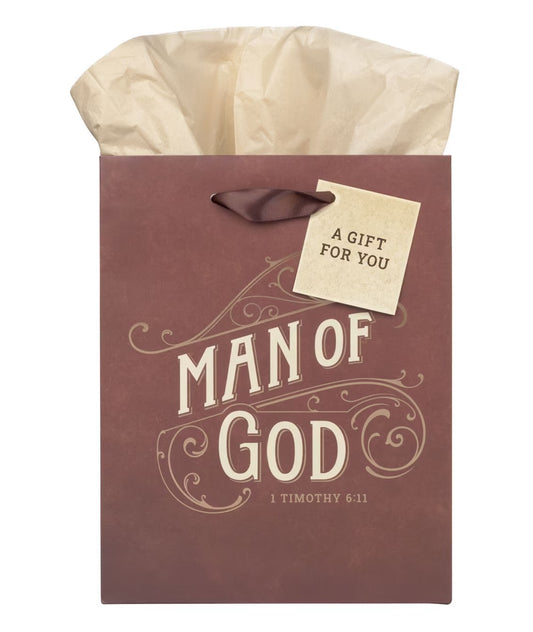 Gift Bag-Man of God Brown Medium Gift Bag - 1 Timothy 6:11