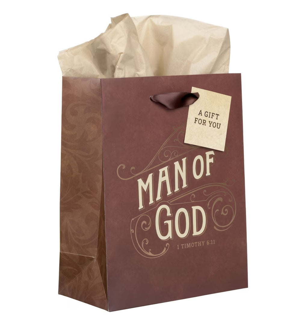 Gift Bag-Man of God Brown Medium Gift Bag - 1 Timothy 6:11