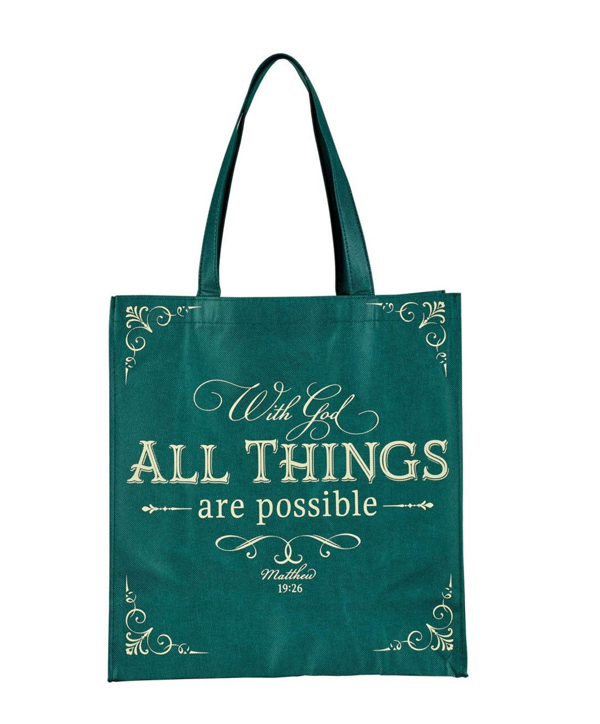 Tote Bag-All Things are Possible Green Shopping Tote Bag - Matthew 19:26