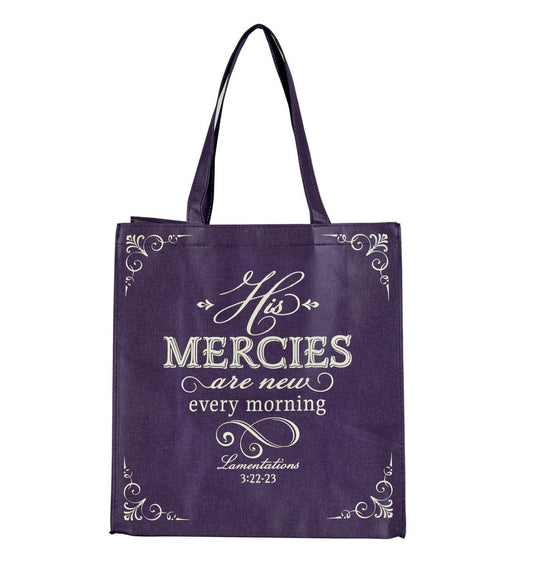 Tote Bag-His Mercies are New Purple Amethyst Shopping Tote Bag - Lamentations 3:22-23