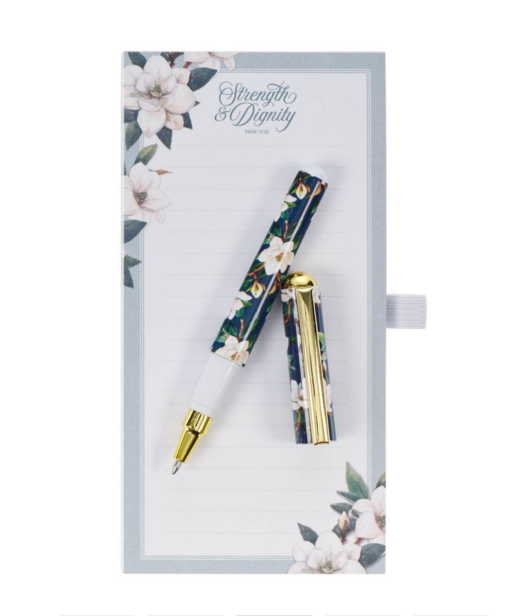 Notepad Gift Set-Strength and Dignity Blush Magnolia Magnetic Notepad and Pen Set - Proverbs 31:25