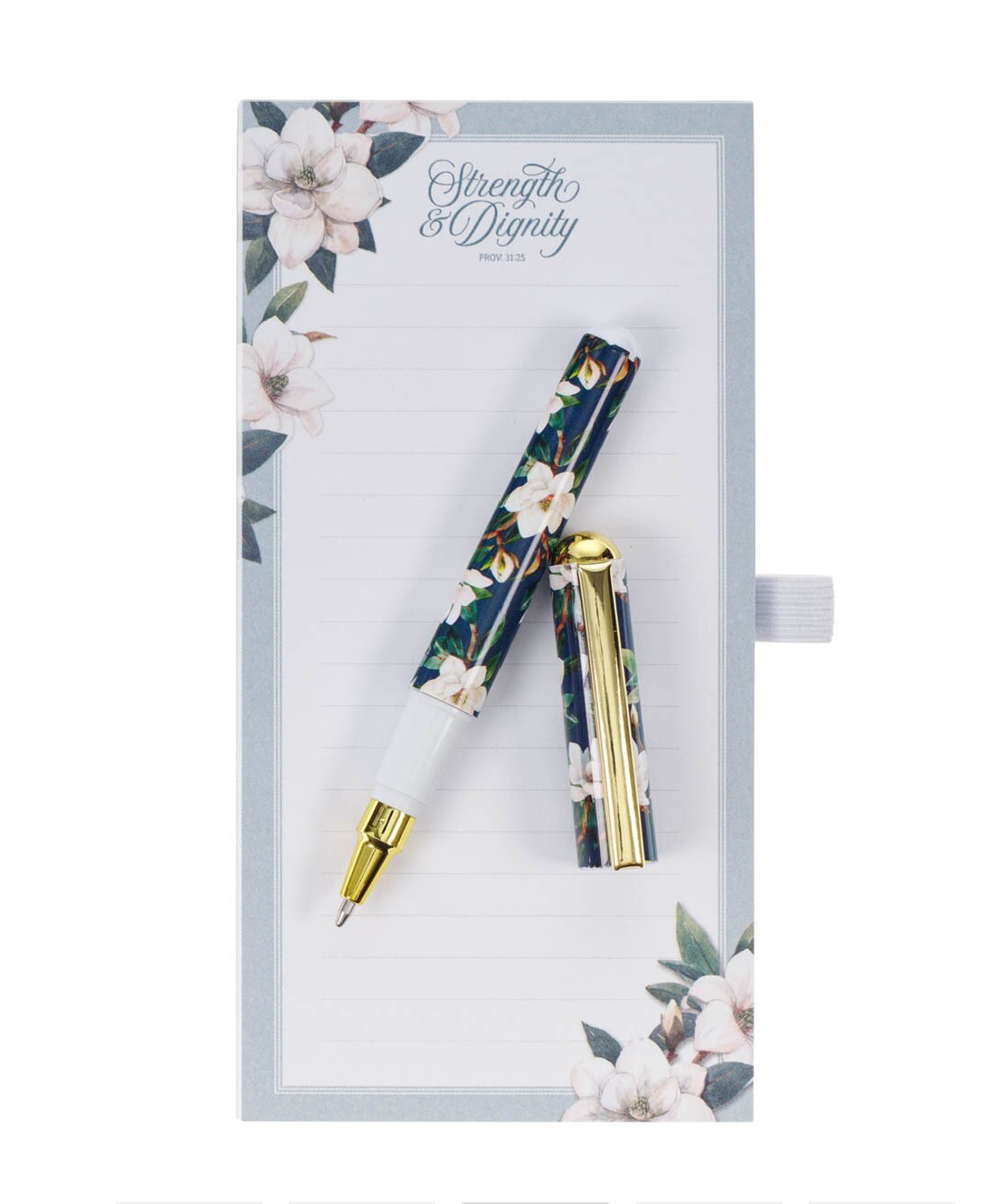 Notepad Gift Set-Strength and Dignity Blush Magnolia Magnetic Notepad and Pen Set - Proverbs 31:25