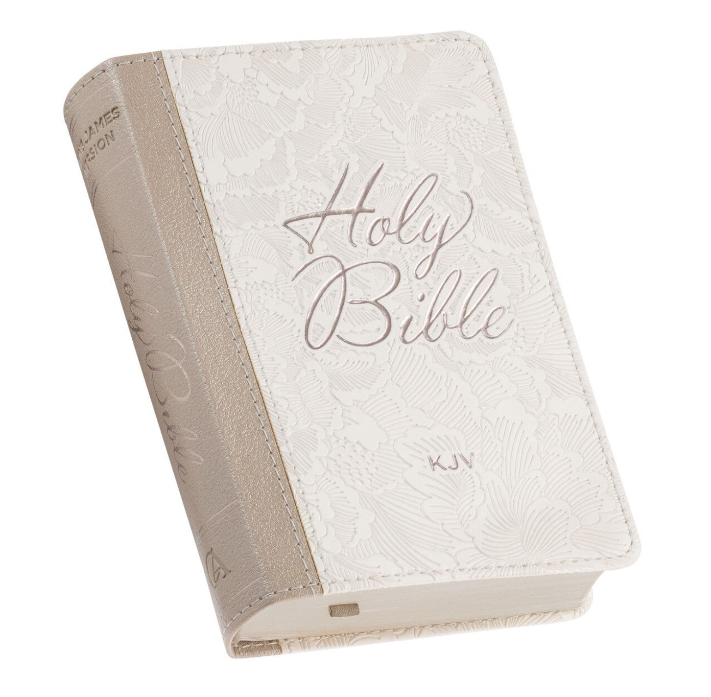 Bible-Pearlized White and Taupe Faux Leather King James Version Pocket Bible