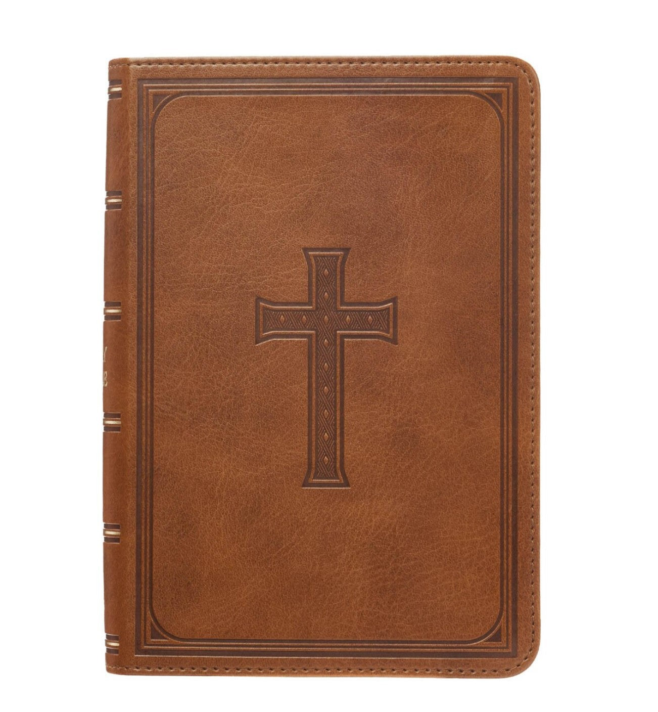 Bible-Faux Leather Large Print Compact King James Version Bible- Saddle Tan and Dark Brown