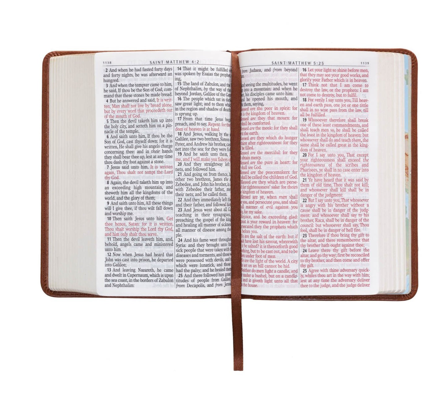 Bible-Faux Leather Large Print Compact King James Version Bible- Saddle Tan and Dark Brown