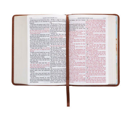 Bible-Faux Leather Large Print Compact King James Version Bible- Saddle Tan and Dark Brown