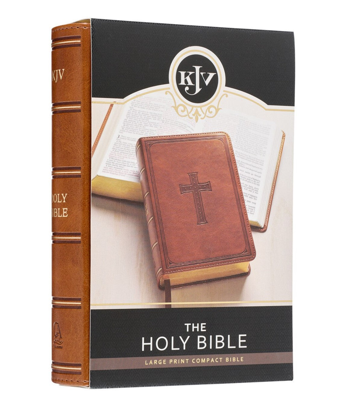 Bible-Faux Leather Large Print Compact King James Version Bible- Saddle Tan and Dark Brown