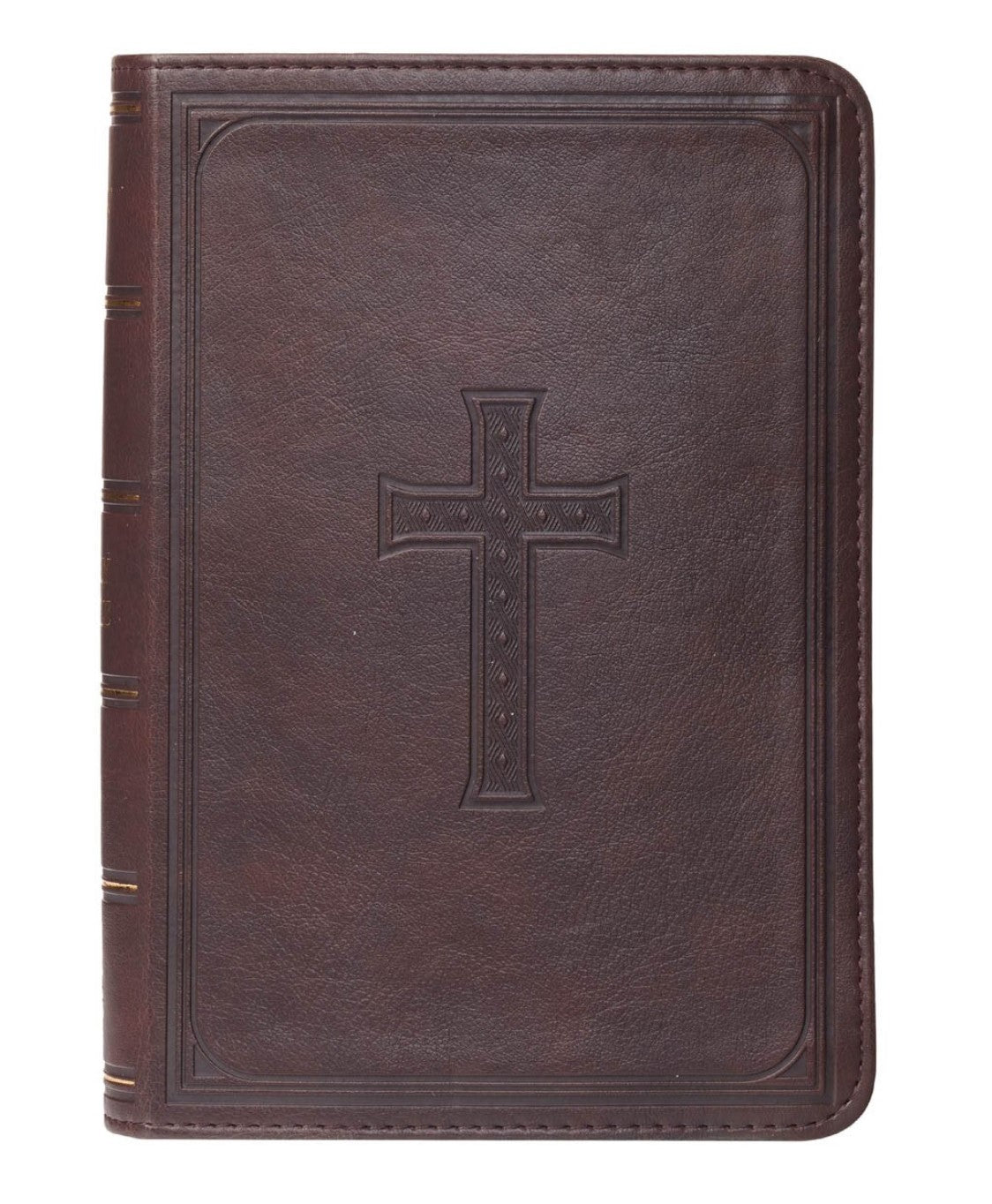 Bible-Faux Leather Large Print Compact King James Version Bible- Saddle Tan and Dark Brown