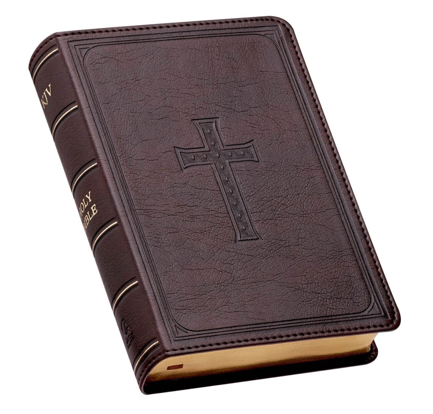 Bible-Faux Leather Large Print Compact King James Version Bible- Saddle Tan and Dark Brown