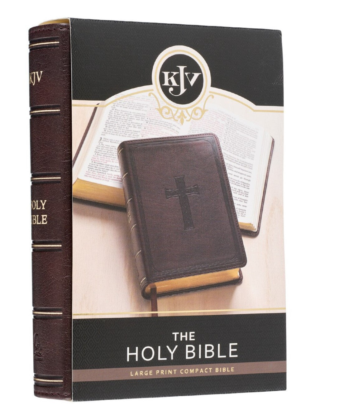 Bible-Faux Leather Large Print Compact King James Version Bible- Saddle Tan and Dark Brown