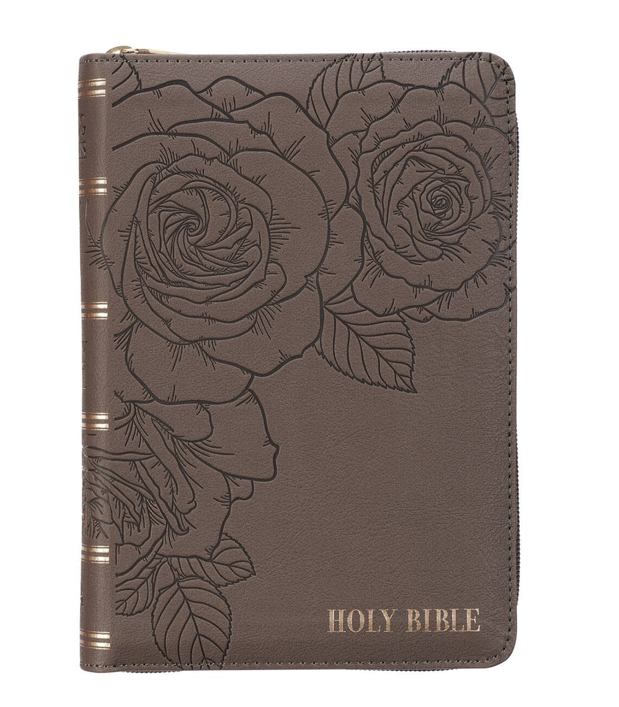 Bible-Floral Dusty Taupe Faux Leather Large Print Compact King James Version Bible