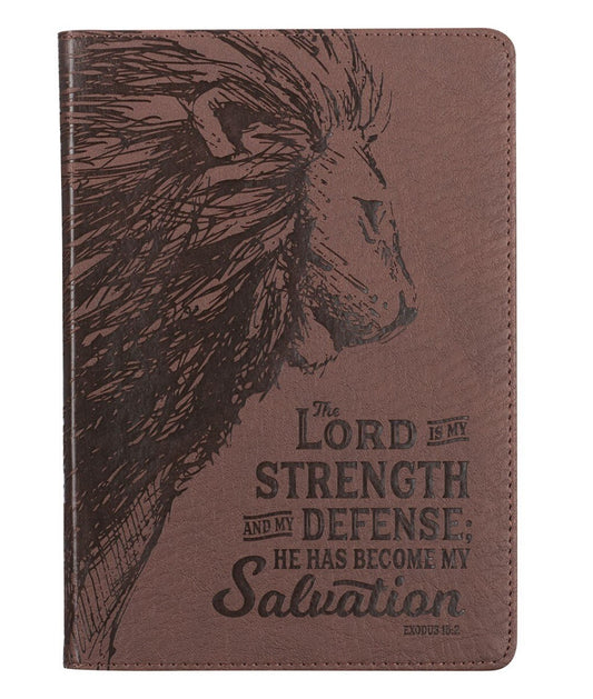 Journal-My Strength and My Defense Walnut-Brown Faux Leather Classic Journal - Exodus 15:2