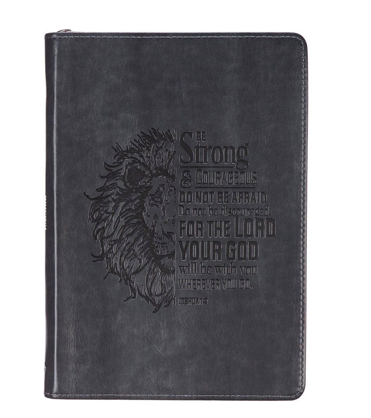 Journal-Be Strong and Courageous Classic Gray Faux Leather Journal with Zipper Closure - Joshua 1:9