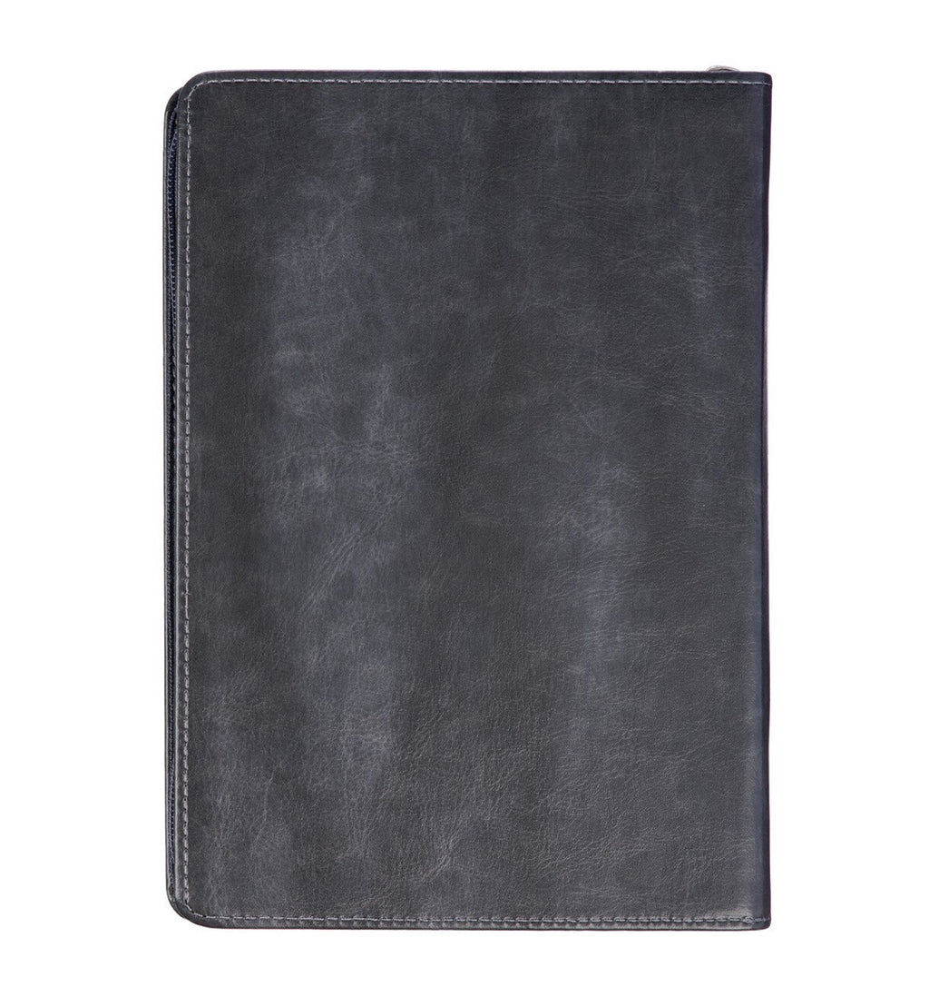 Journal-Be Strong and Courageous Classic Gray Faux Leather Journal with Zipper Closure - Joshua 1:9