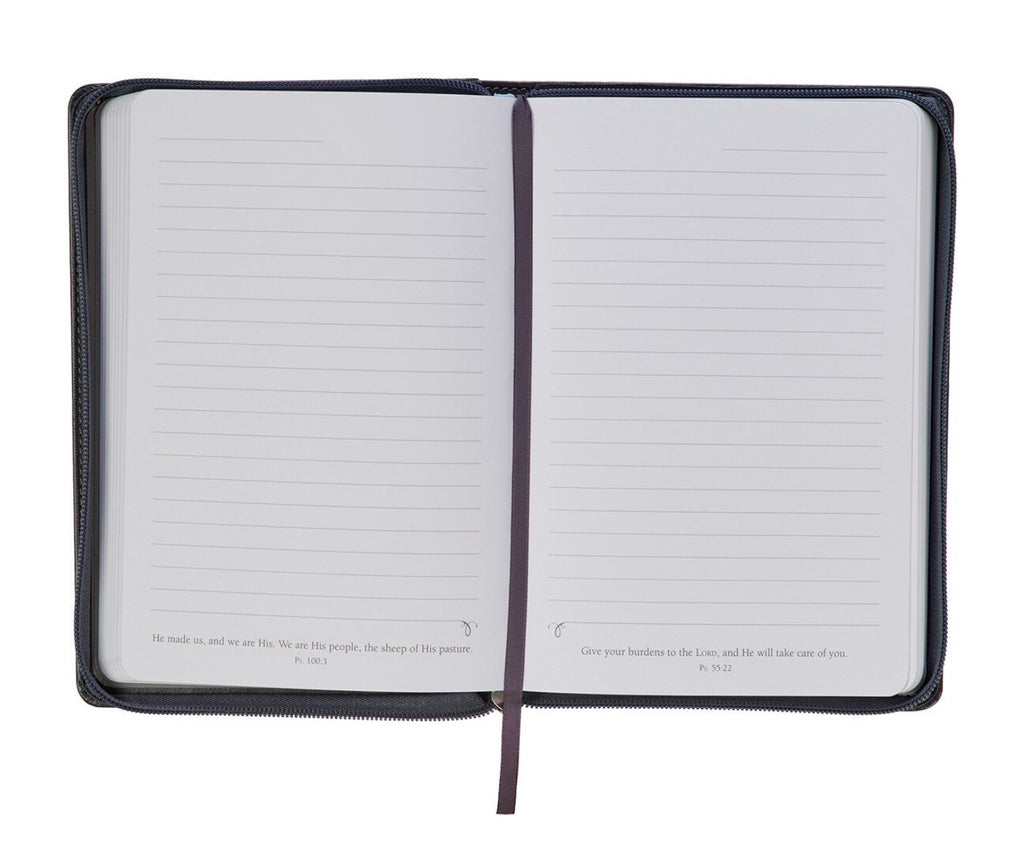Journal-Be Strong and Courageous Classic Gray Faux Leather Journal with Zipper Closure - Joshua 1:9