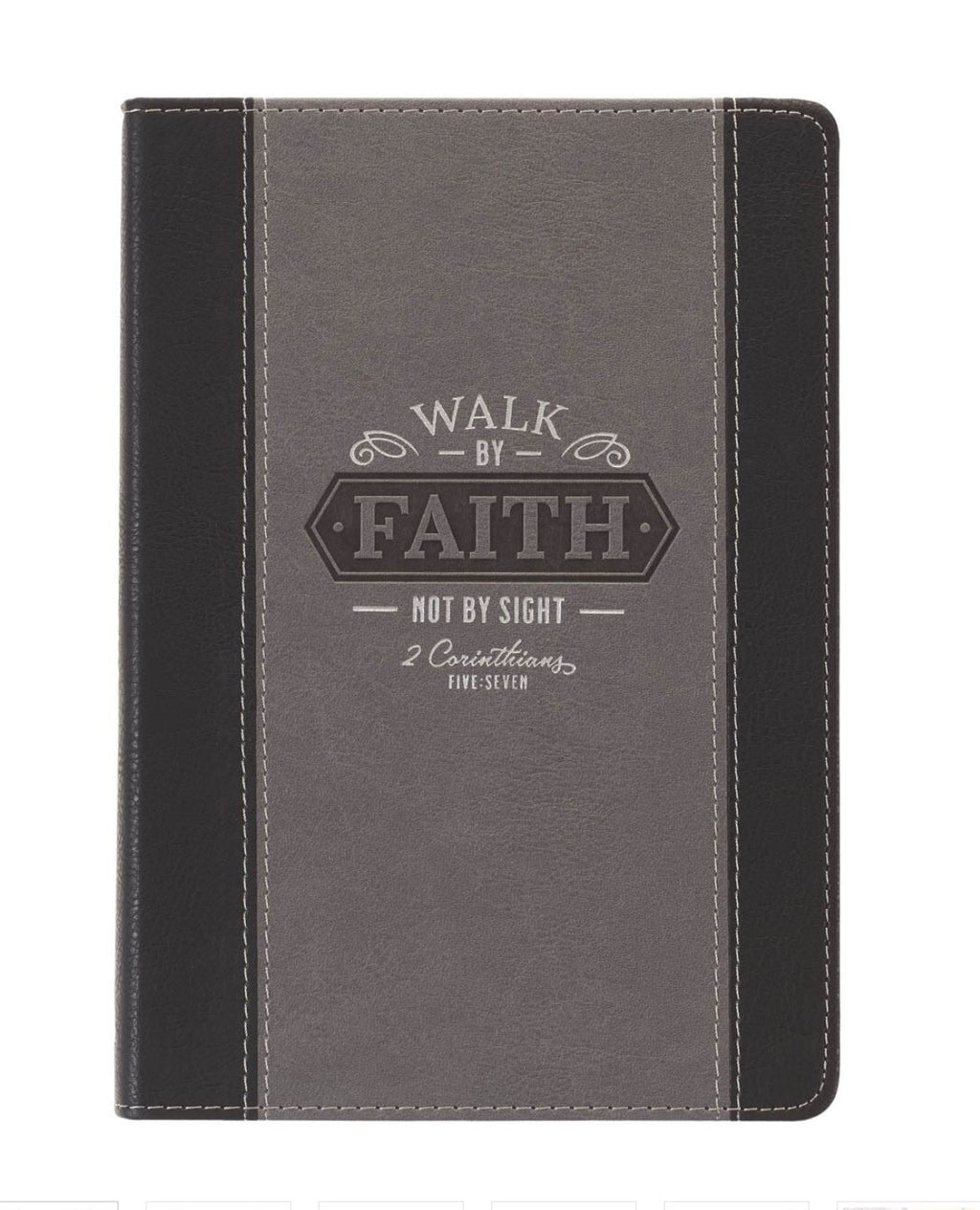 Journal-Walk by Faith Black and Gray Faux Leather Classic Journal - 2 Corinthians 5:7