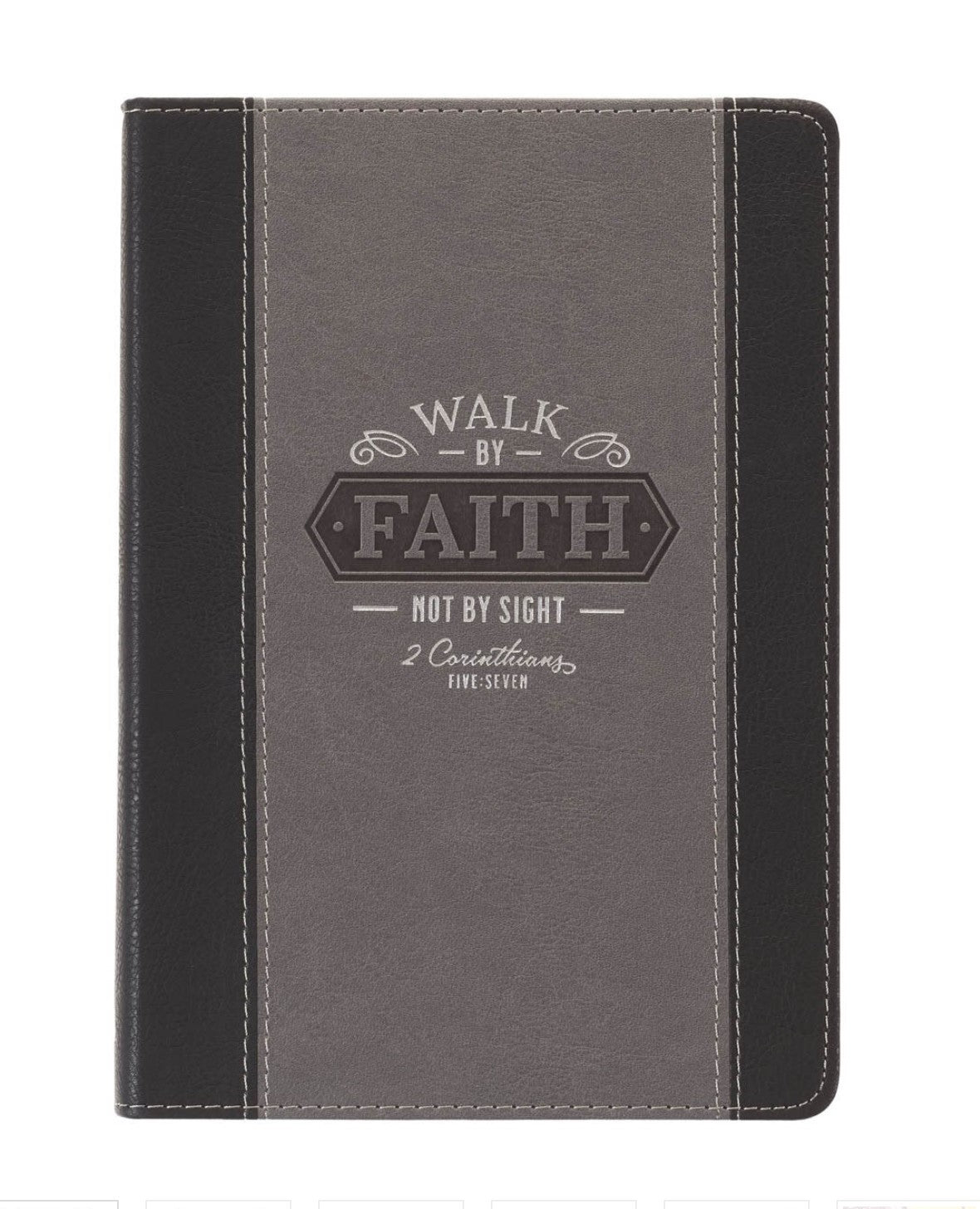 Journal-Walk by Faith Black and Gray Faux Leather Classic Journal - 2 Corinthians 5:7