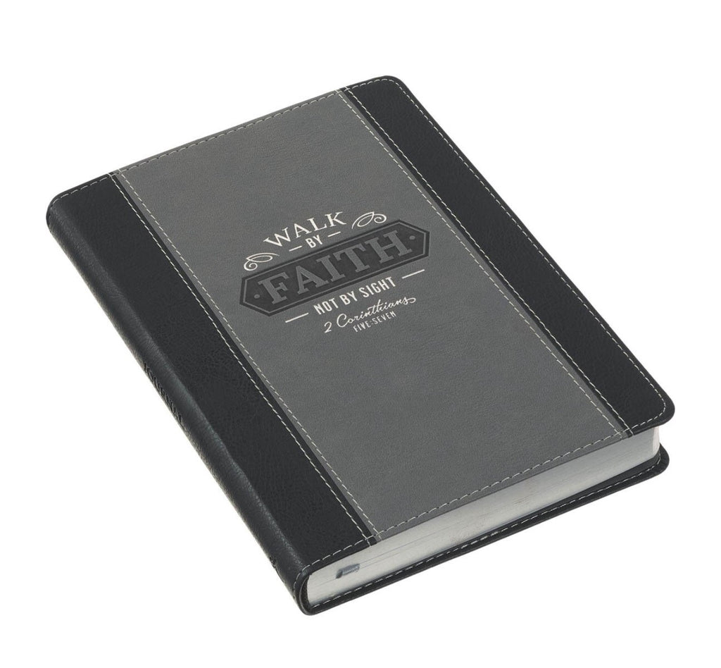 Journal-Walk by Faith Black and Gray Faux Leather Classic Journal - 2 Corinthians 5:7