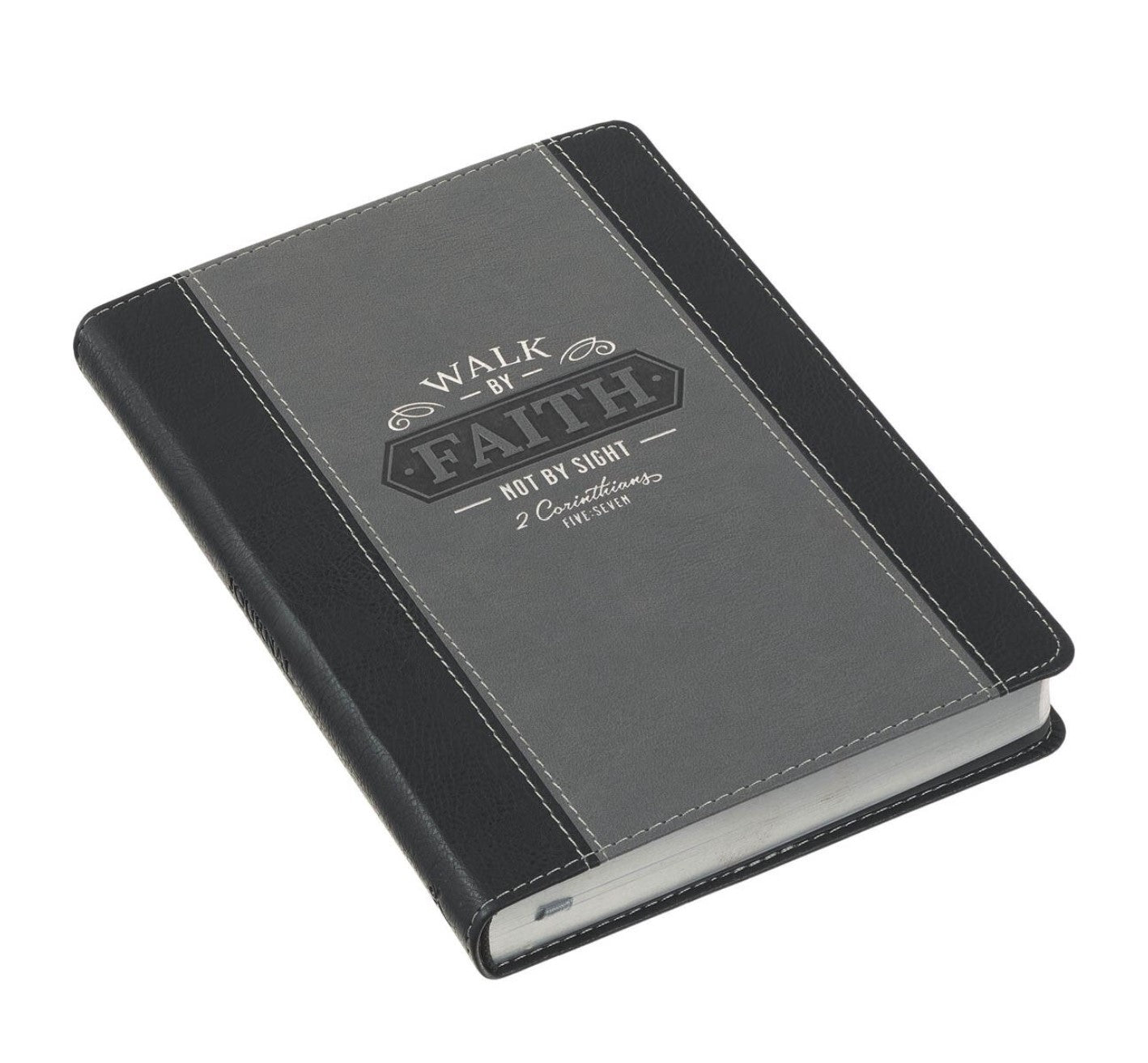 Journal-Walk by Faith Black and Gray Faux Leather Classic Journal - 2 Corinthians 5:7