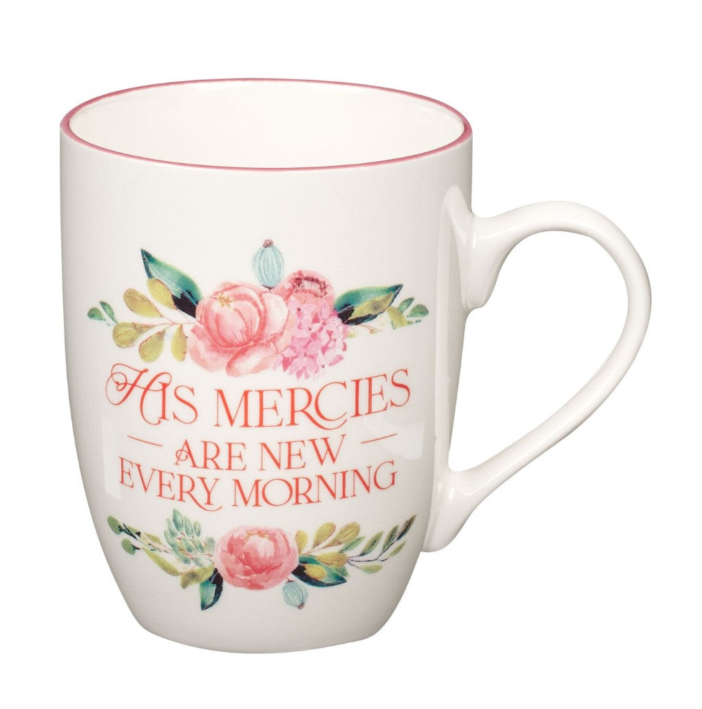Mug-His Mercies are New Pink Peonie Ceramic Coffee Mug - Lamentations 3:22-23