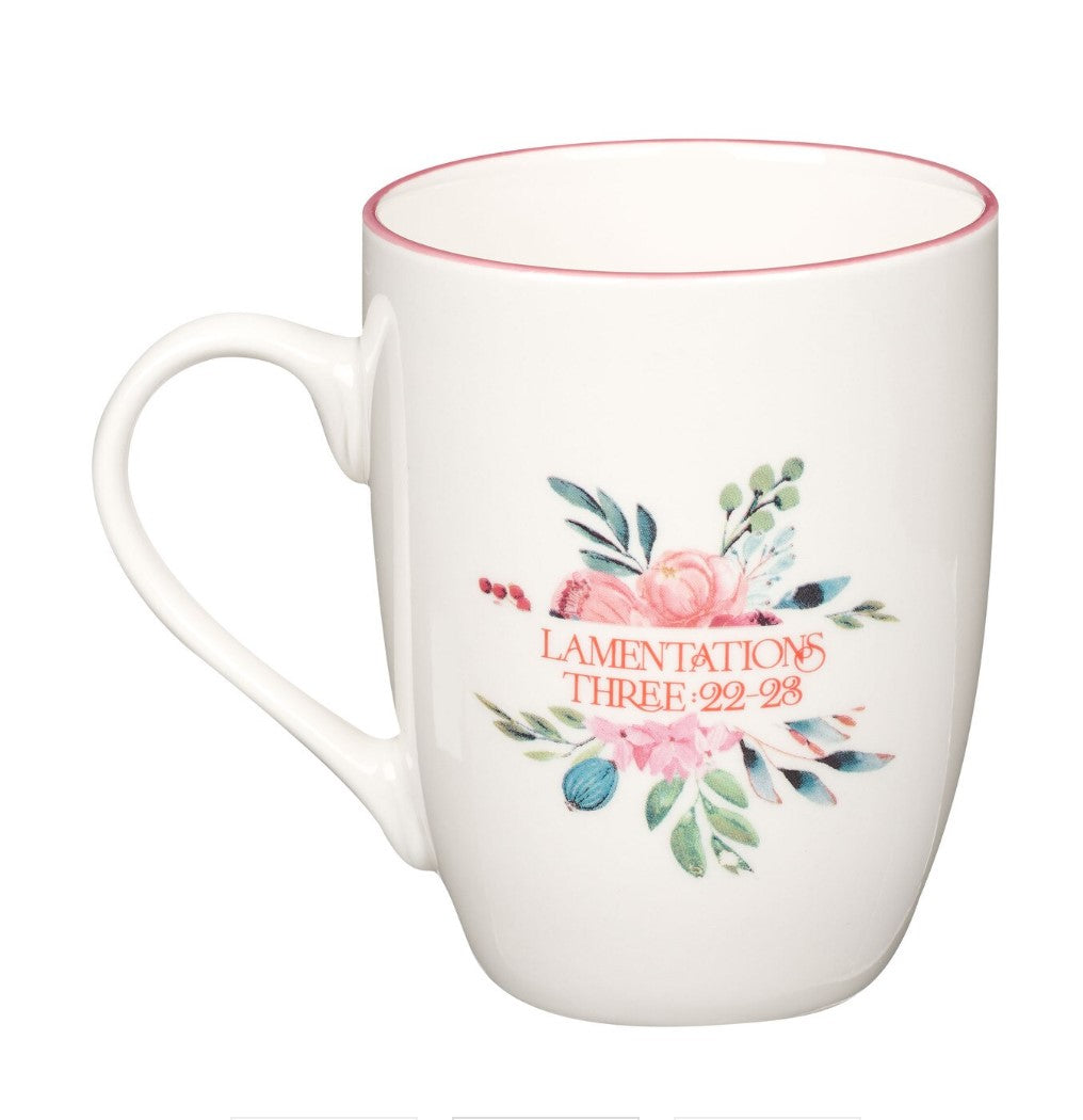 Mug-His Mercies are New Pink Peonie Ceramic Coffee Mug - Lamentations 3:22-23