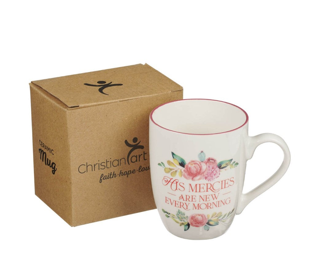 Mug-His Mercies are New Pink Peonie Ceramic Coffee Mug - Lamentations 3:22-23
