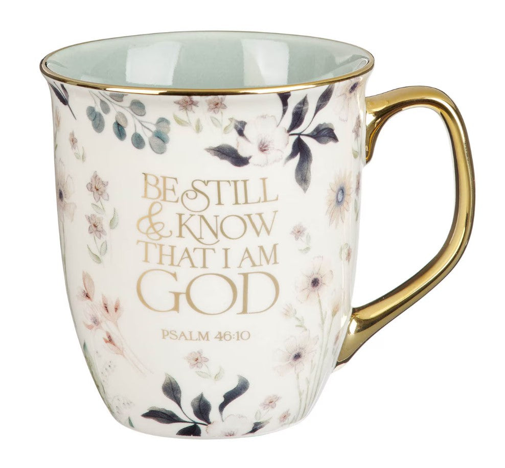 Mug-Be Still Teal Meadow Ceramic Coffee Mug - Psalm 46:10