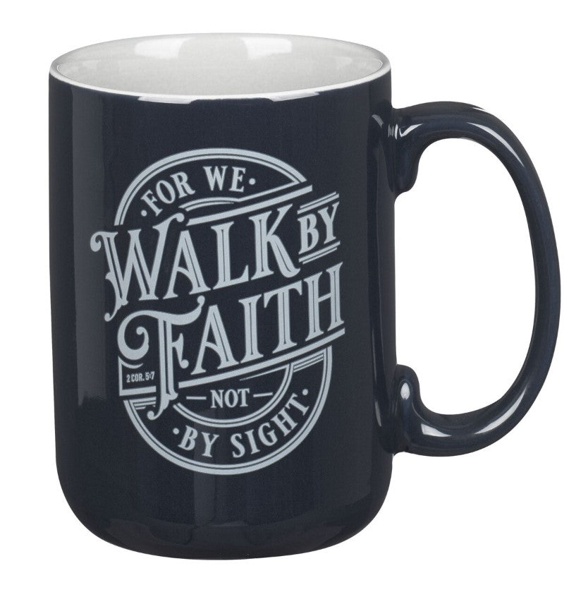 Mug-Walk By Faith Navy Blue Ceramic Coffee Mug - 2 Corinthians 5:7