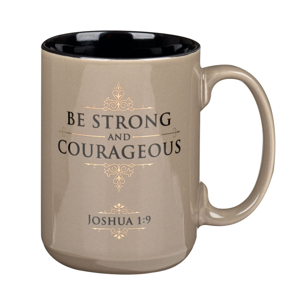 Mug-Be Strong and Courageous Tan Ceramic Mug - Joshua 1:9