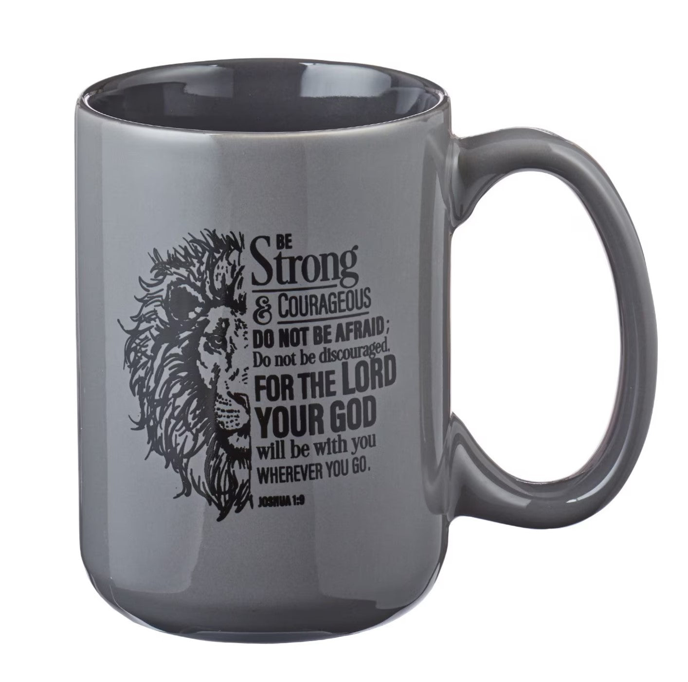 Mug-Be Strong Lion Gray Coffee Mug - Joshua 1:9