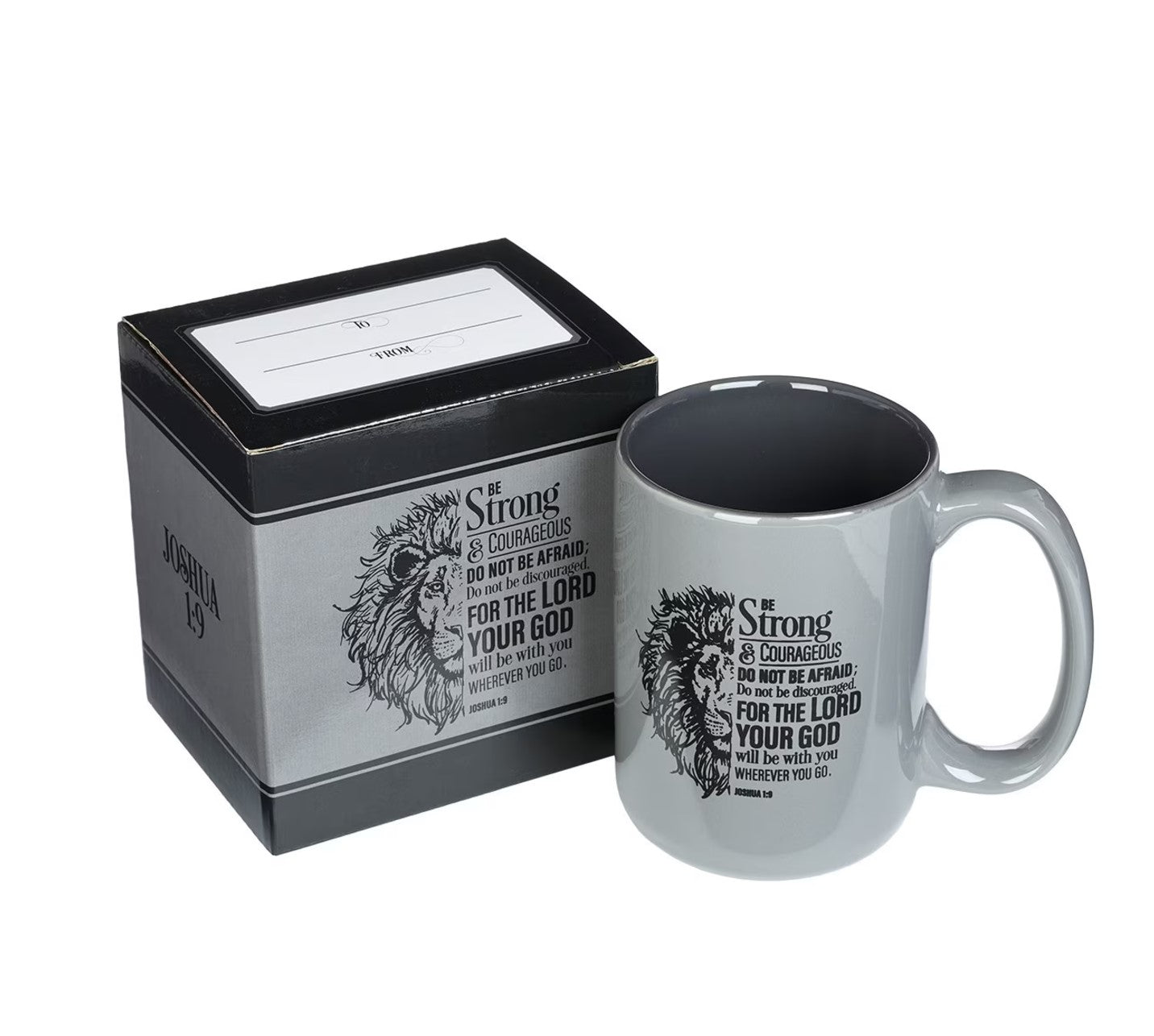 Mug-Be Strong Lion Gray Coffee Mug - Joshua 1:9