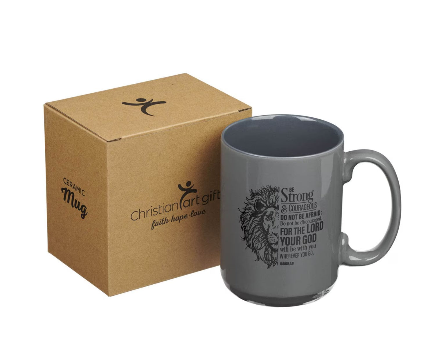 Mug-Be Strong Lion Gray Coffee Mug - Joshua 1:9