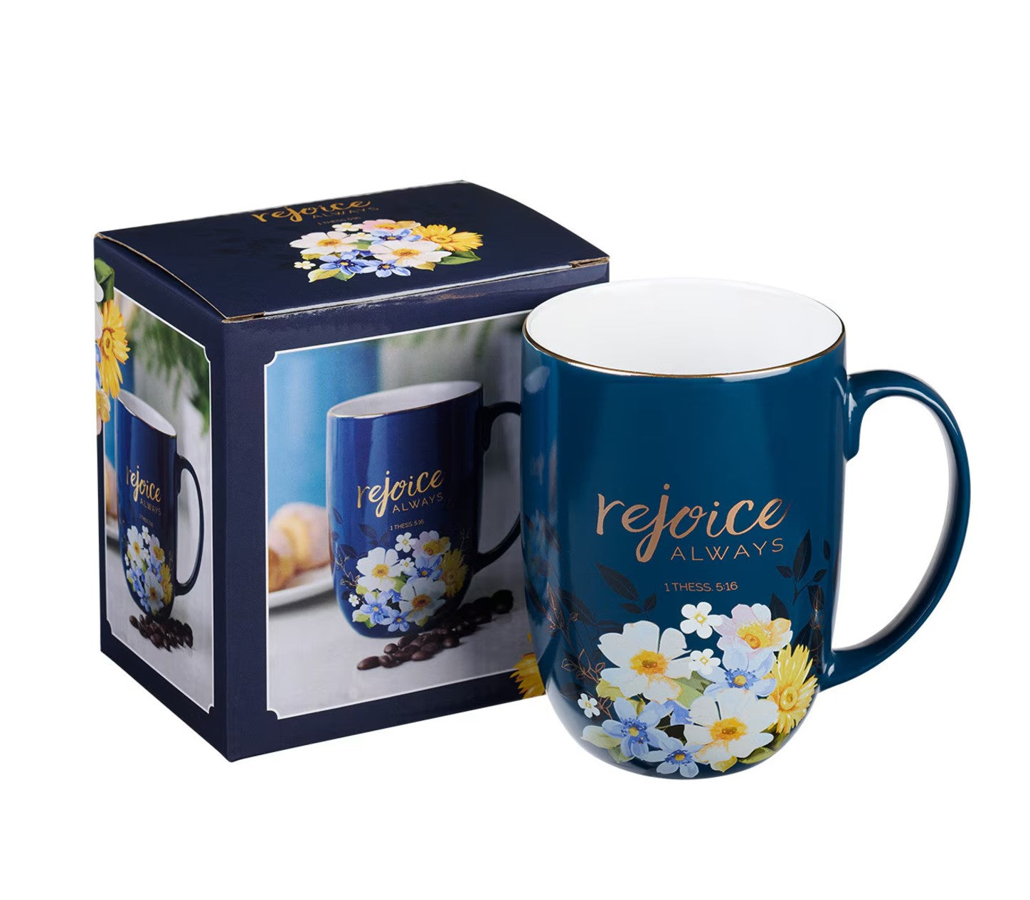 Mug-Rejoice Always Blue Ceramic Coffee Mug – 1 Thessalonians 5:16