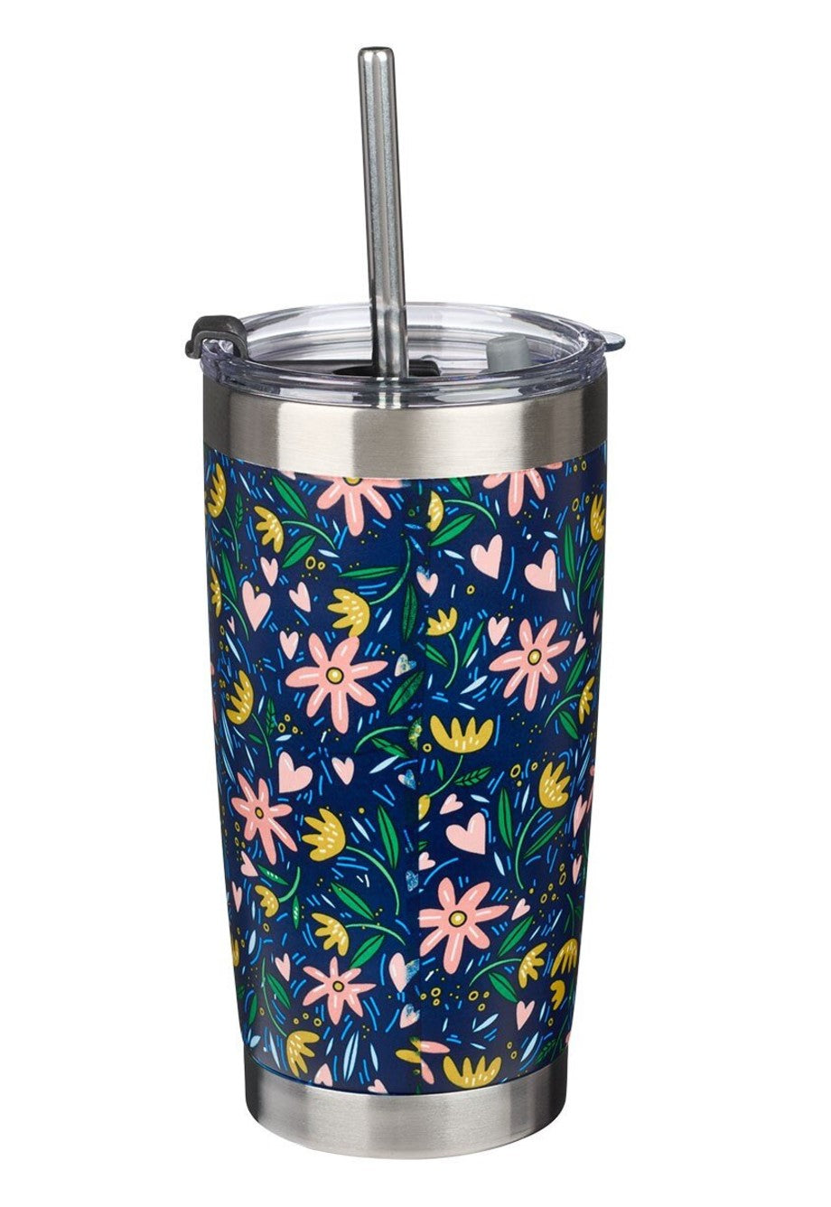 Mug-Everything Beautiful Stainless Steel Travel Mug with Reusable Stainless Steel Straw - Ecclesiastes 3:11