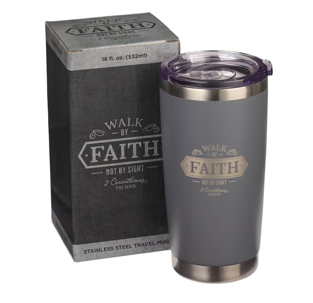 Mug-Walk By Faith Gray Stainless Steel Mug - 1 Corinthians 5:7