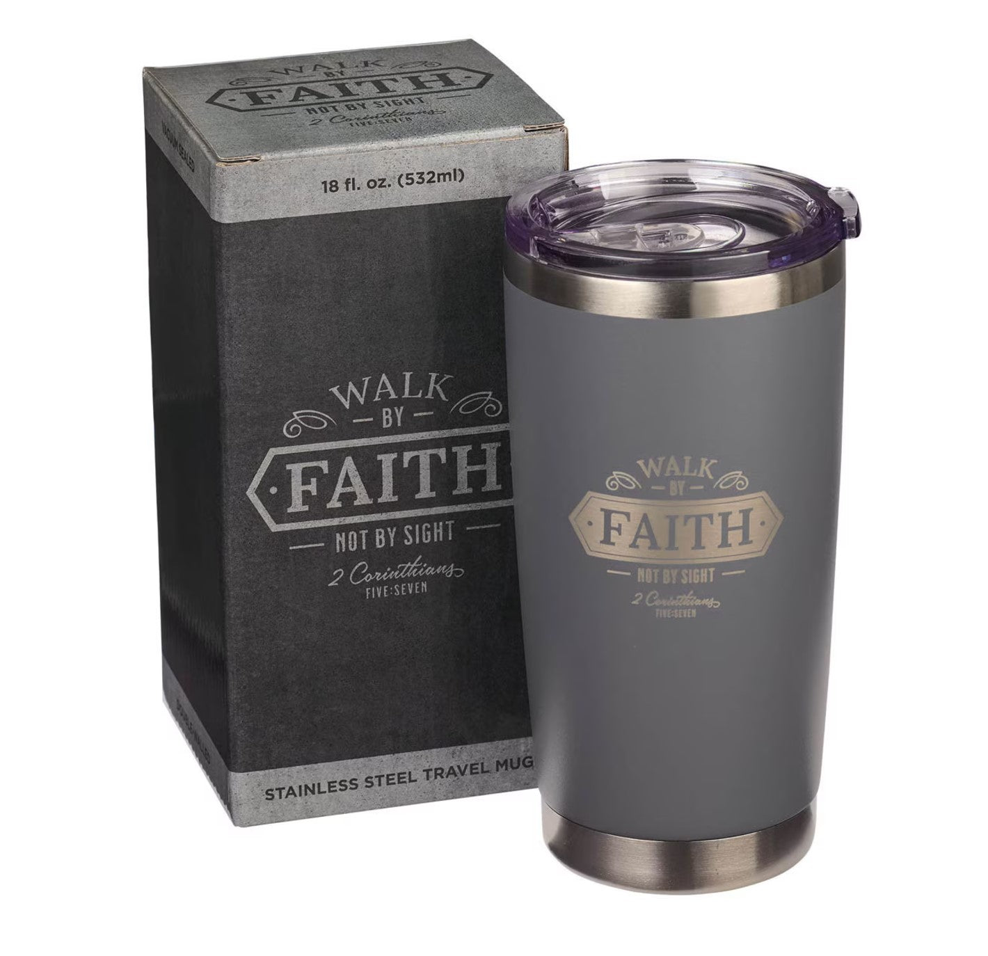 Mug-Walk By Faith Gray Stainless Steel Mug - 1 Corinthians 5:7