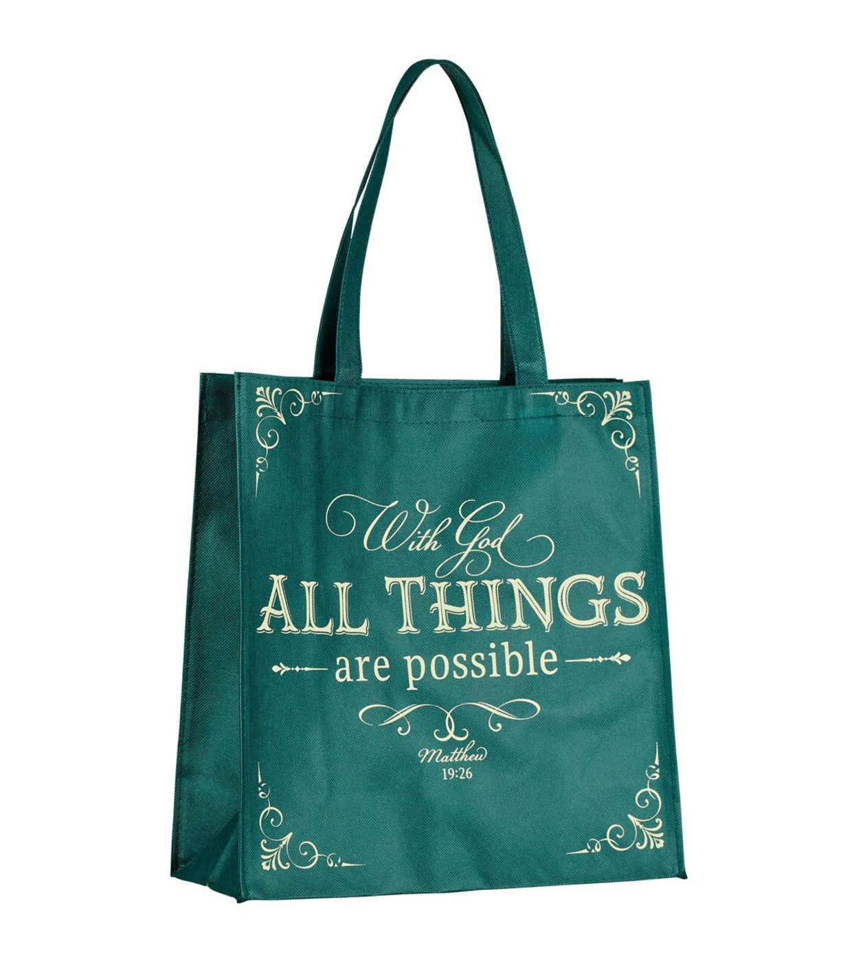 Tote Bag-All Things are Possible Green Shopping Tote Bag - Matthew 19:26